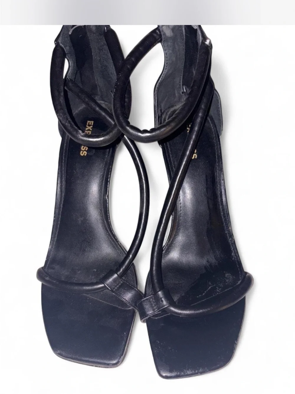 Women's Black Strappy Square-Toe Heeled Sandals